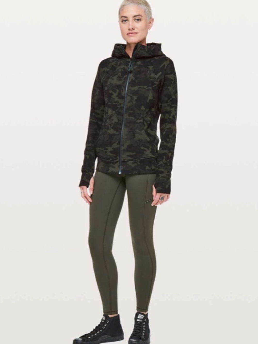 Lululemon Scuba Hoodie Light Cotton Fleece Incognito Camo Multi Gator Green Sz 6